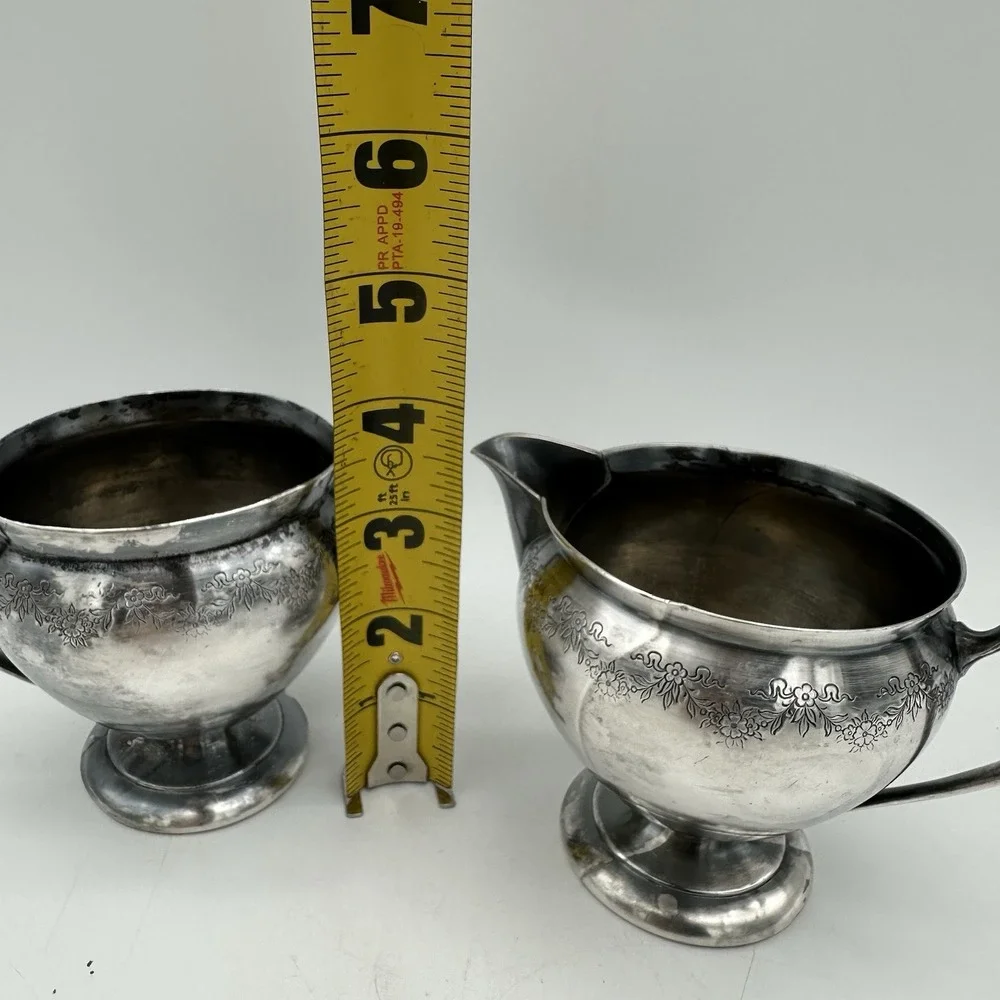 Vintage Forbes Silver Plate Co Creamer And Sugar Jar Floral Design 5